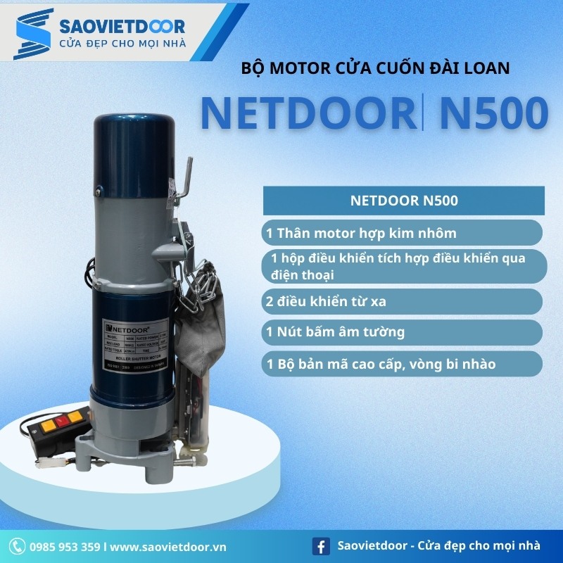 Bộ motor cửa cuốn Netdoor N500 công nghệ Đài Loan